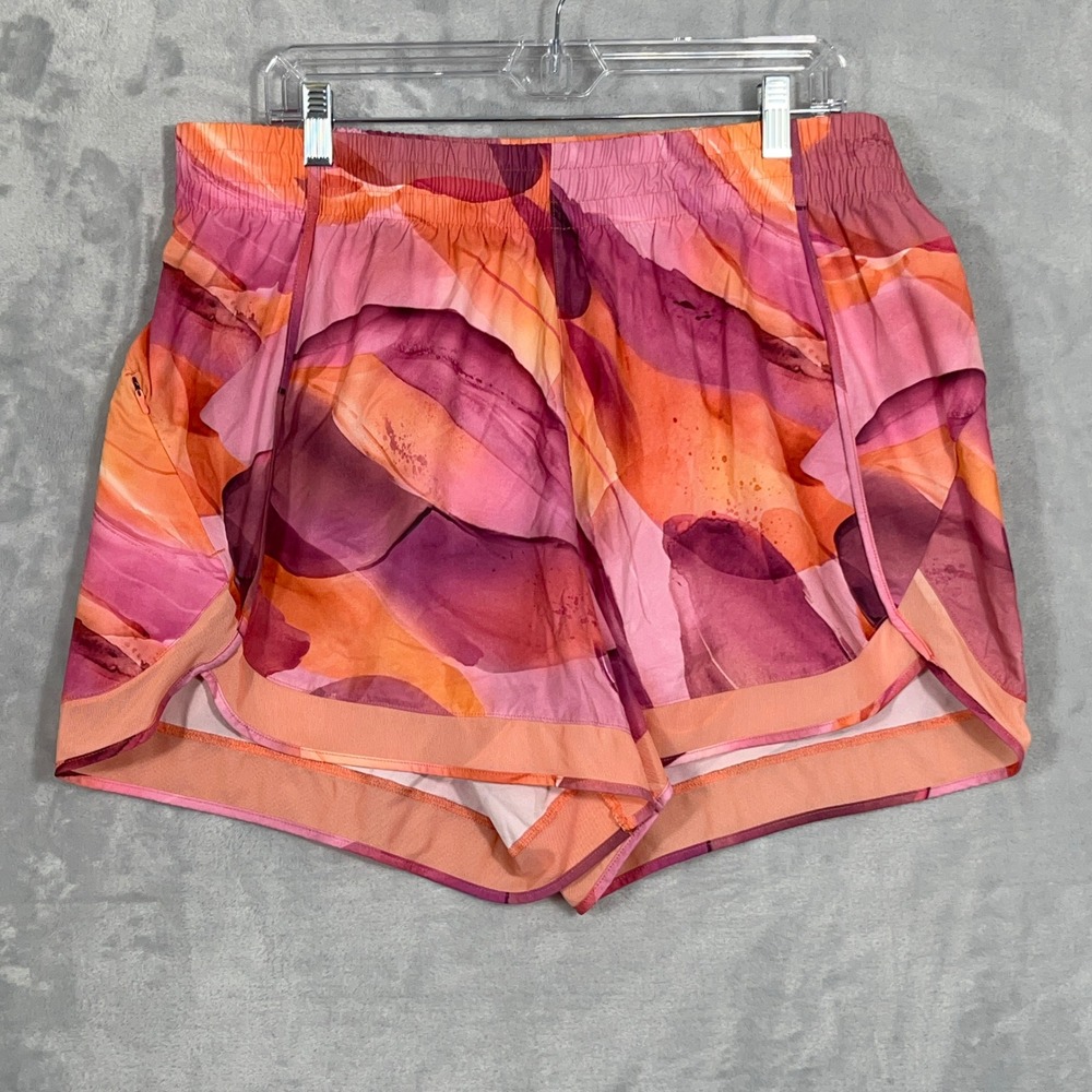 Athleta Women Shorts 1X Pink Printed Mesh Racer Run Short 4" Abstract Activewear